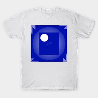 A white circle on blue T-Shirt